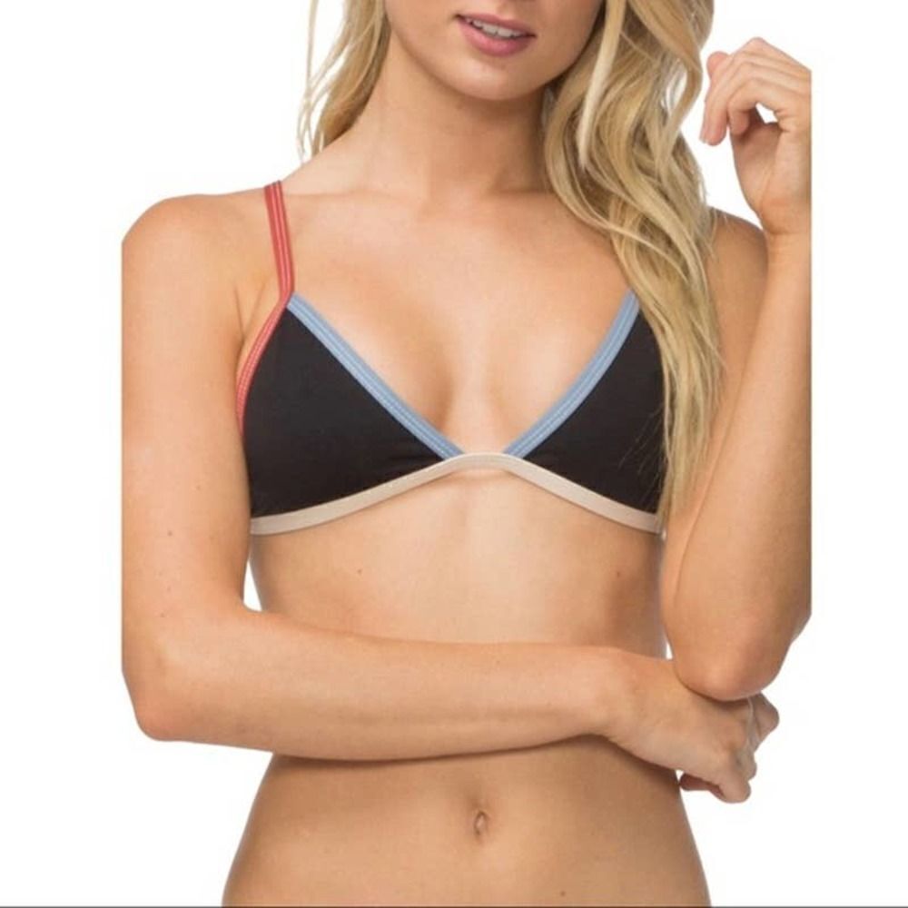 Tavik Jett Womens Black colorblock New triangle bikini swim top XSmall